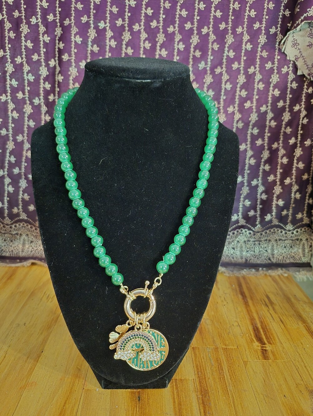 Green Beaded Pendant Necklace